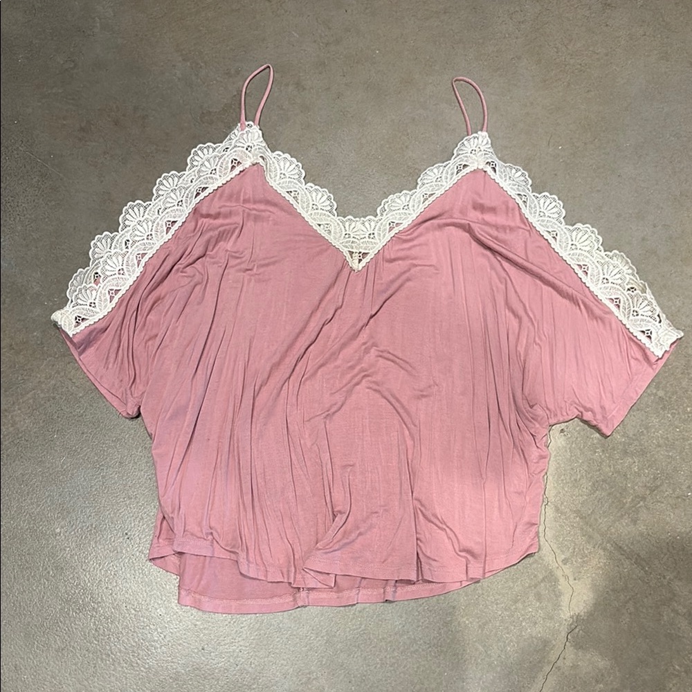 Pink Lace Trim Women's Top